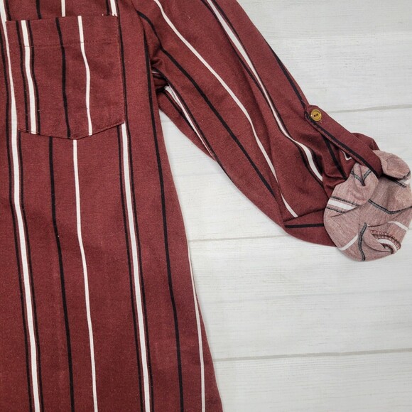 ALWAYS INDIGO Womens Red Stripe Zip Front Blouse Size Small - Picture 3 of 7